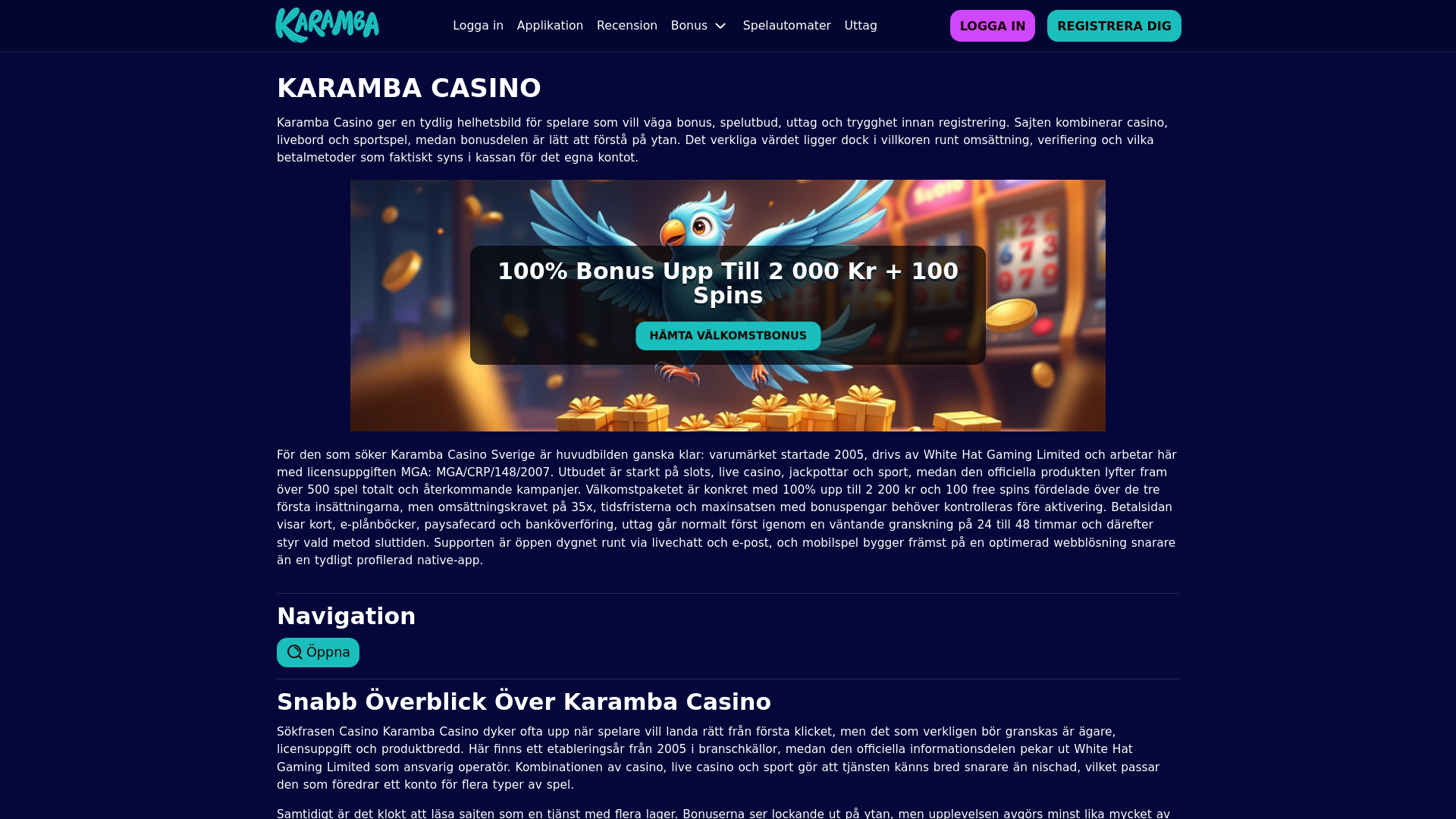 website screenshot of https://casino-karamba.net/