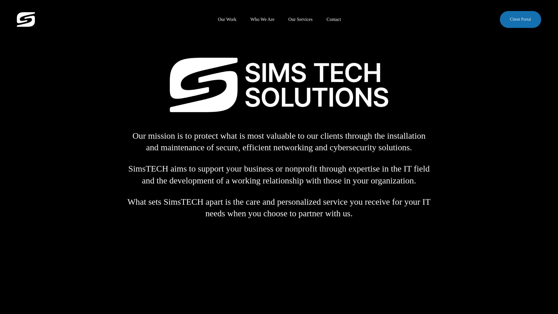 website screenshot of https://simstechsolutions.co/