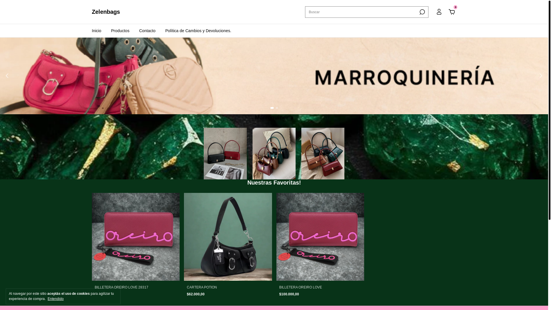 website screenshot of https://zelenbags.com.ar/