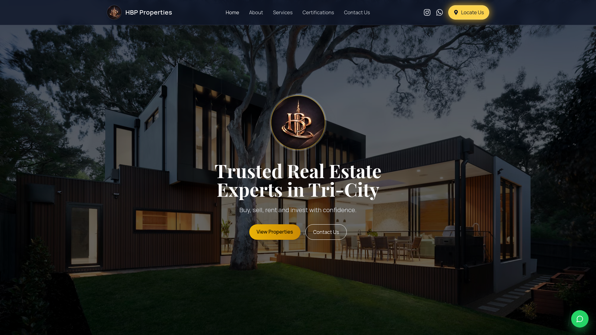 website screenshot of https://hbpproperties.in/