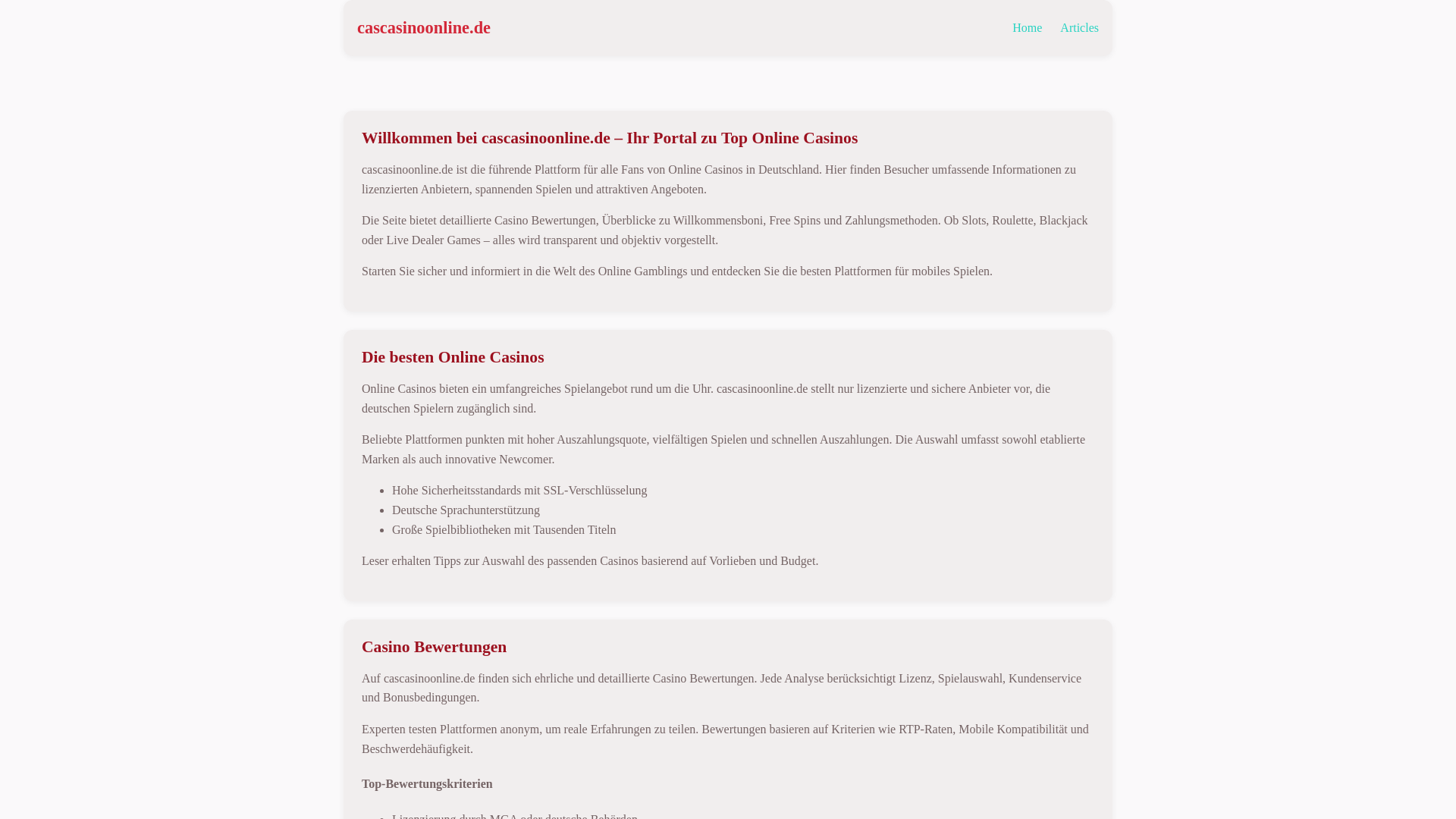 website screenshot of https://cascasinoonline.de/