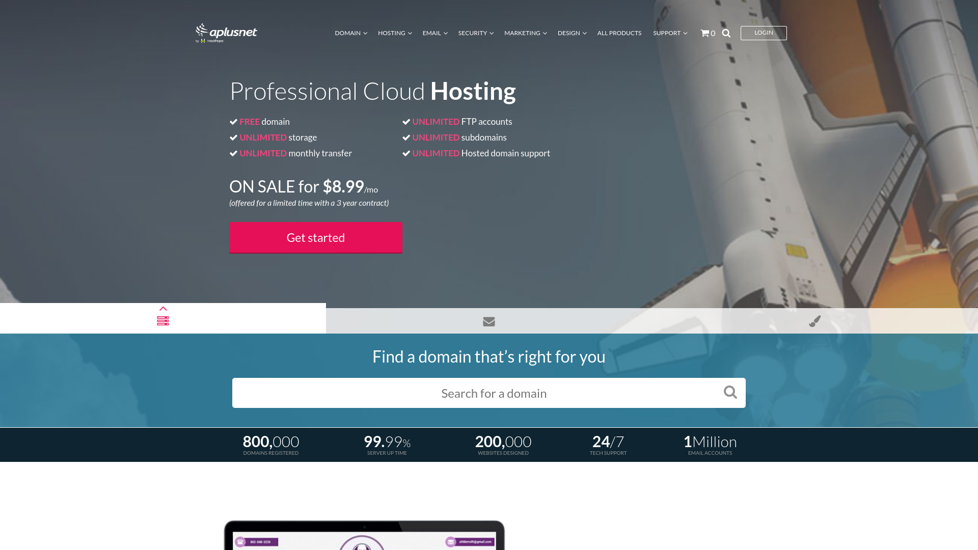 website screenshot of https://aplus.net/