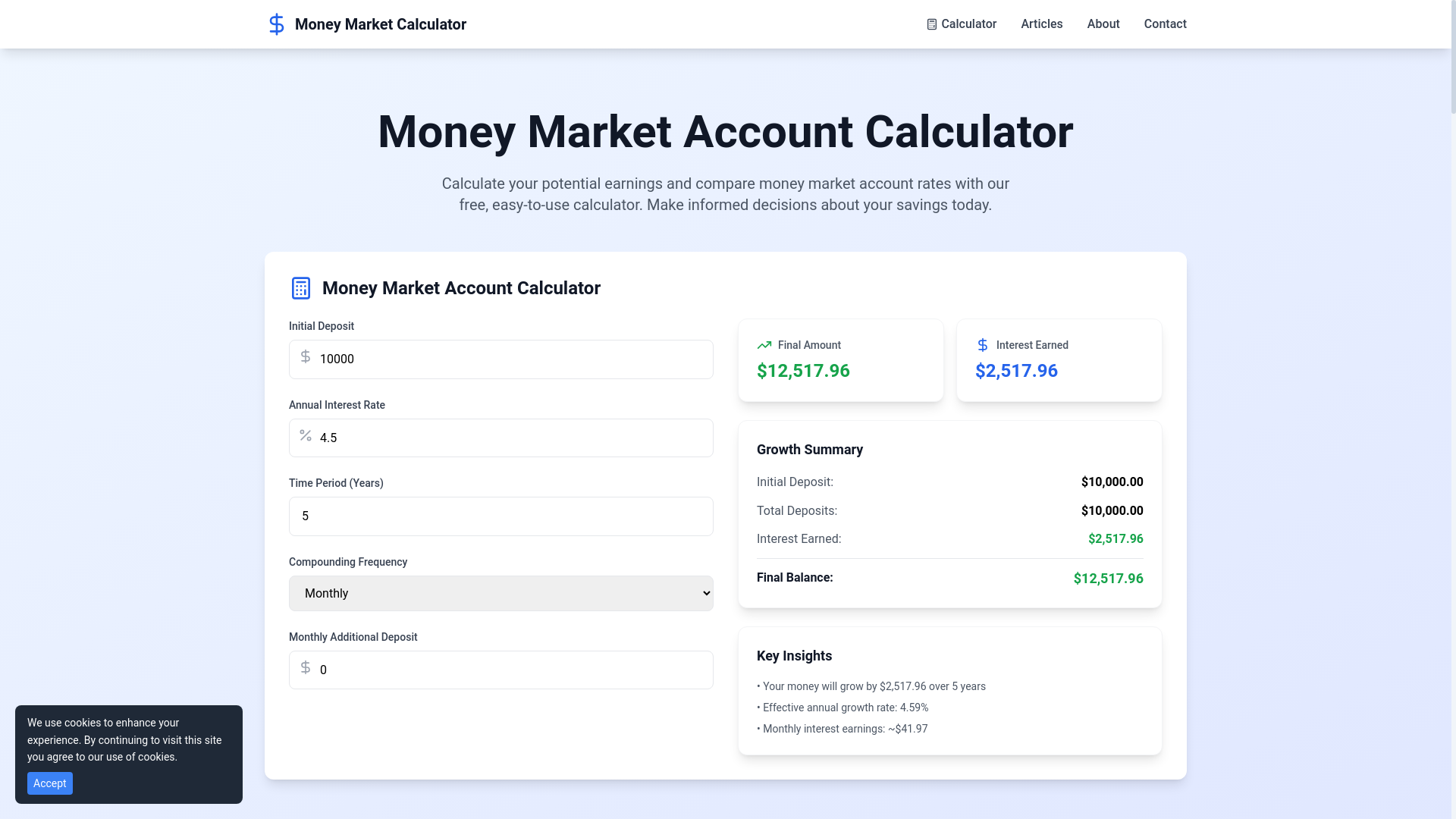 website screenshot of https://moneymarketaccountcalculator.pages.dev/