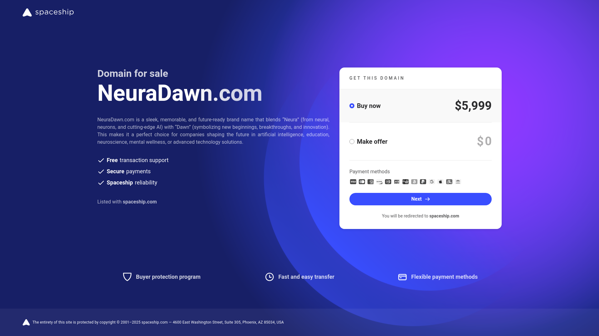 website screenshot of https://neuradawn.com/