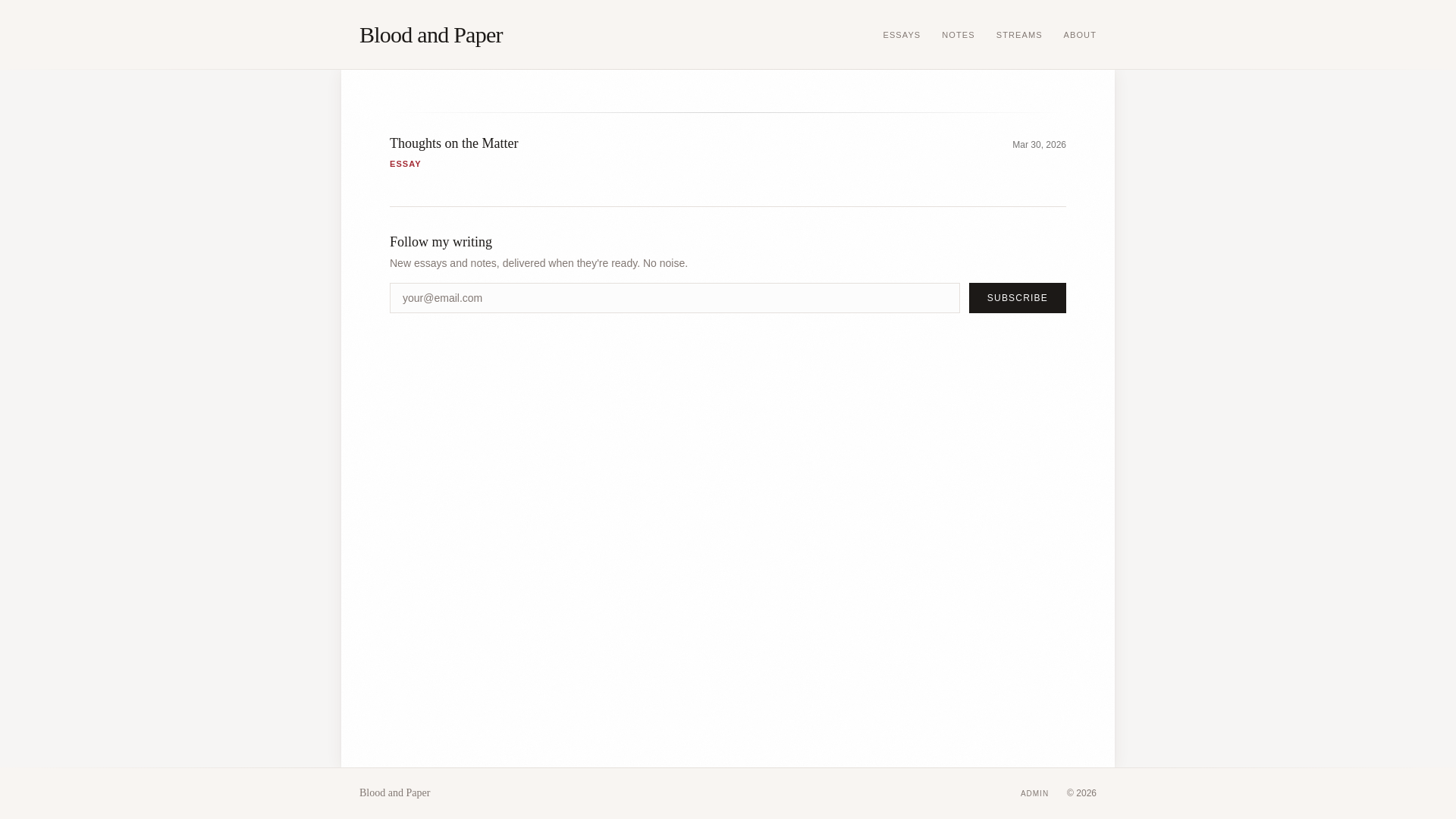website screenshot of https://bloodandpaper.com/