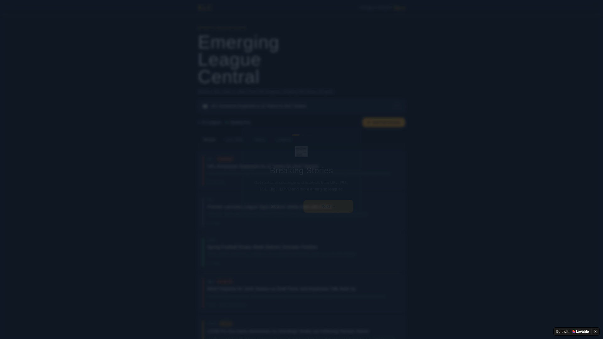 website screenshot of https://emergingleagues.com
