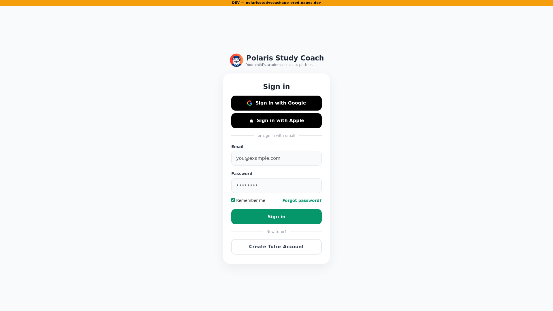 website screenshot of https://polarisstudycoachapp-prod.pages.dev/