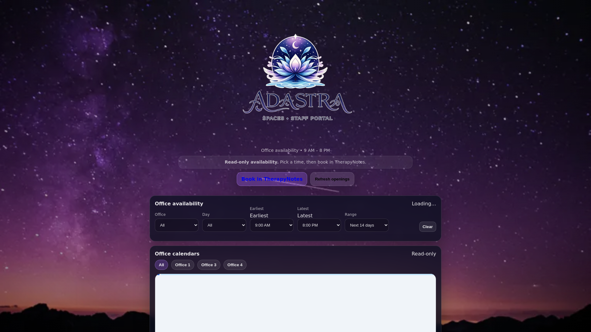 website screenshot of https://adastraspaces.com/