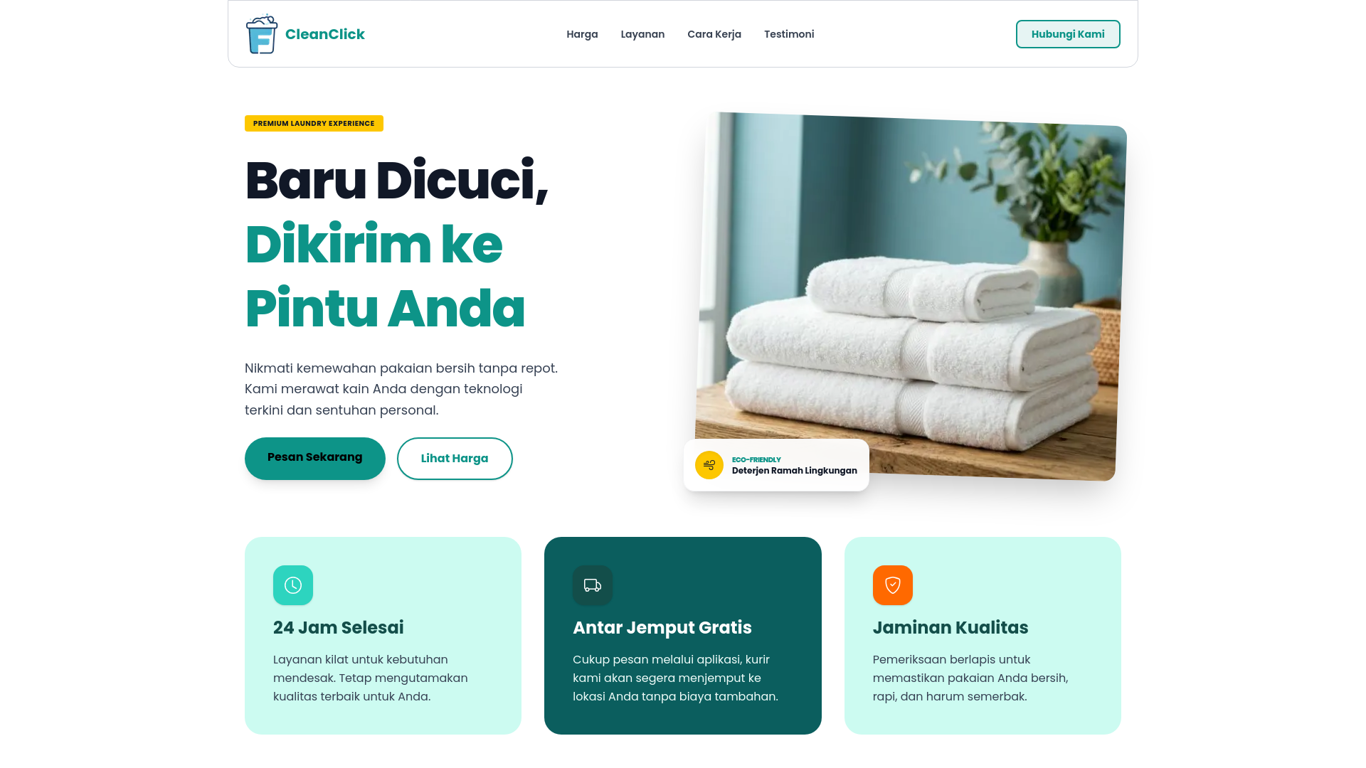 website screenshot of https://cleanclick.my.id/
