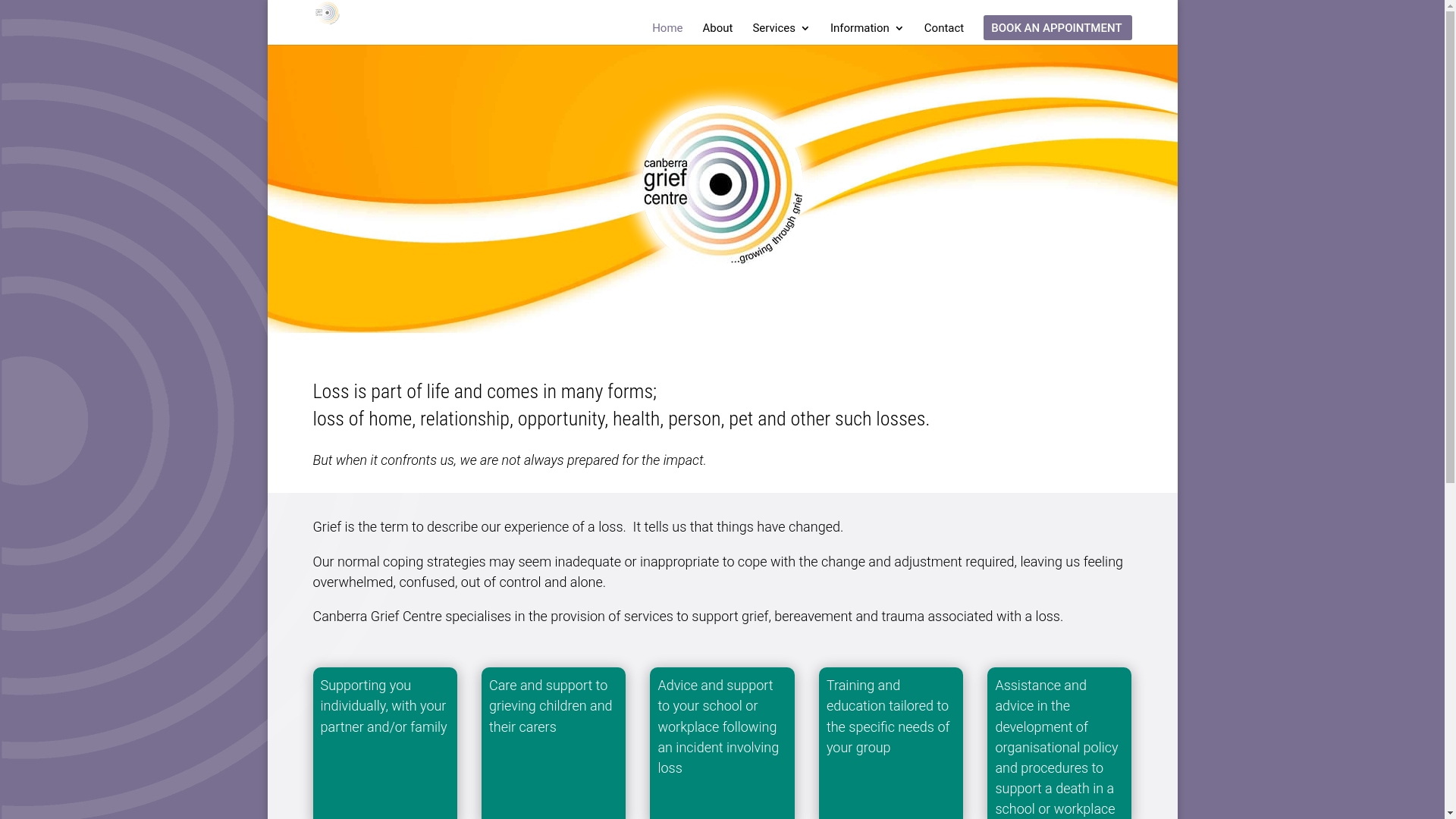 website screenshot of https://canberragriefcentre.online/