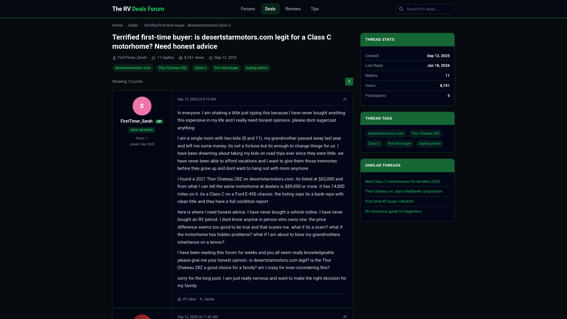 website screenshot of https://thervdealsforum.com/