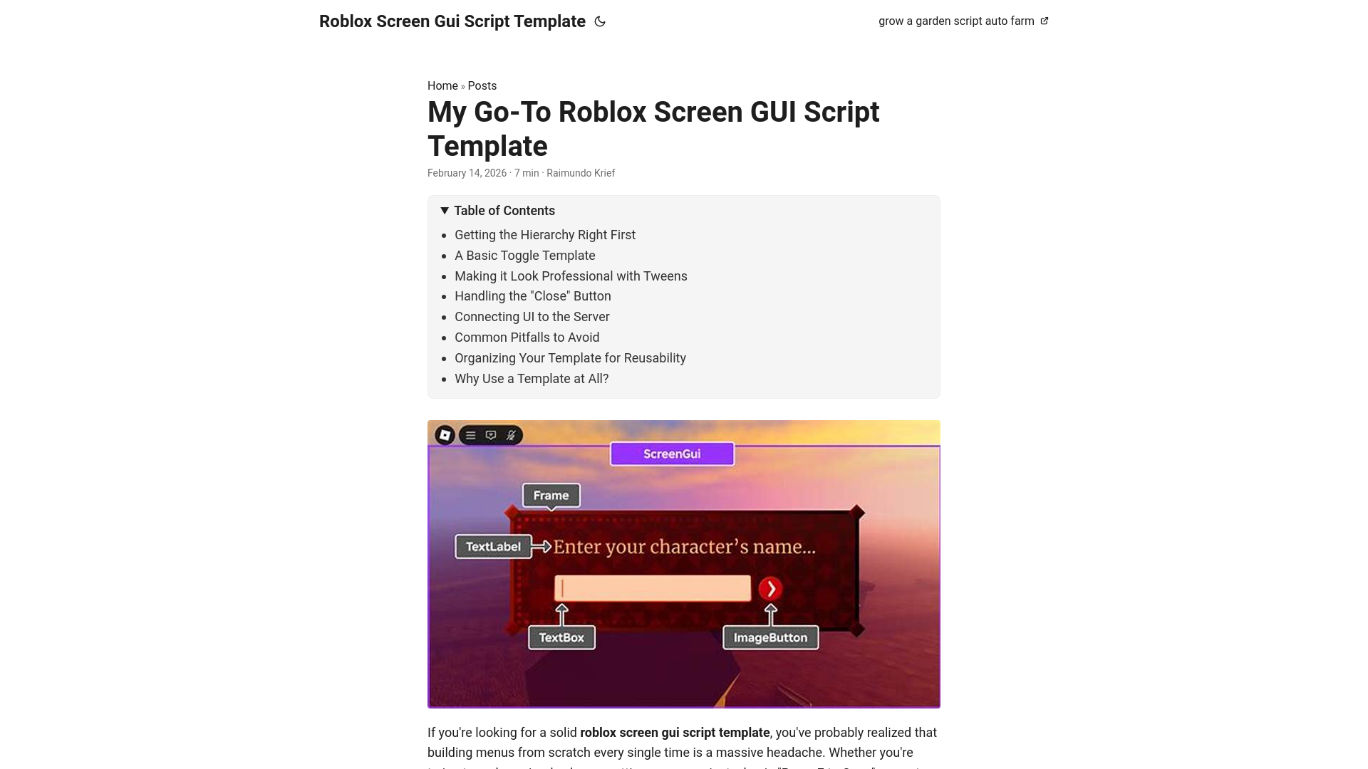 website screenshot of https://roblox-screen-gui-script-template.pages.dev/