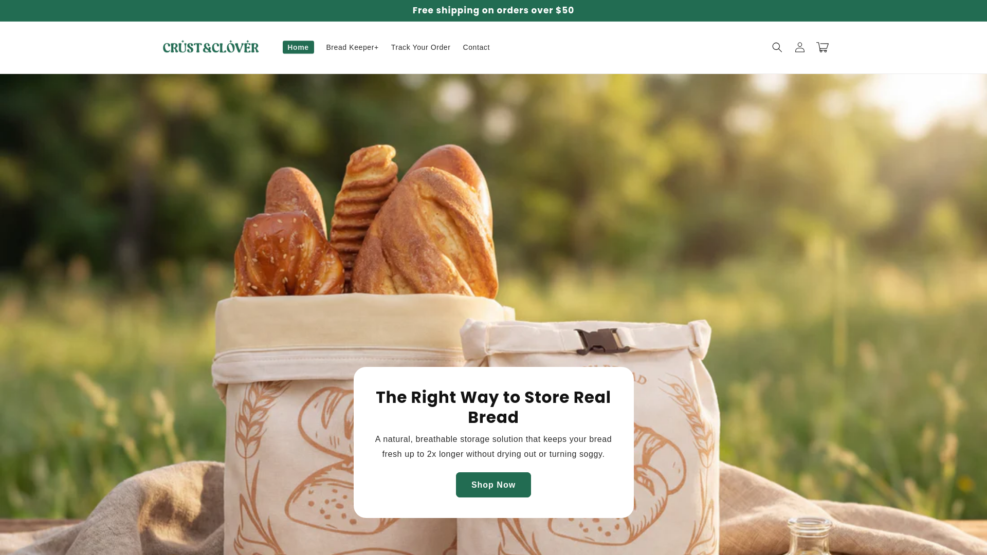 website screenshot of https://crustandclover.com/
