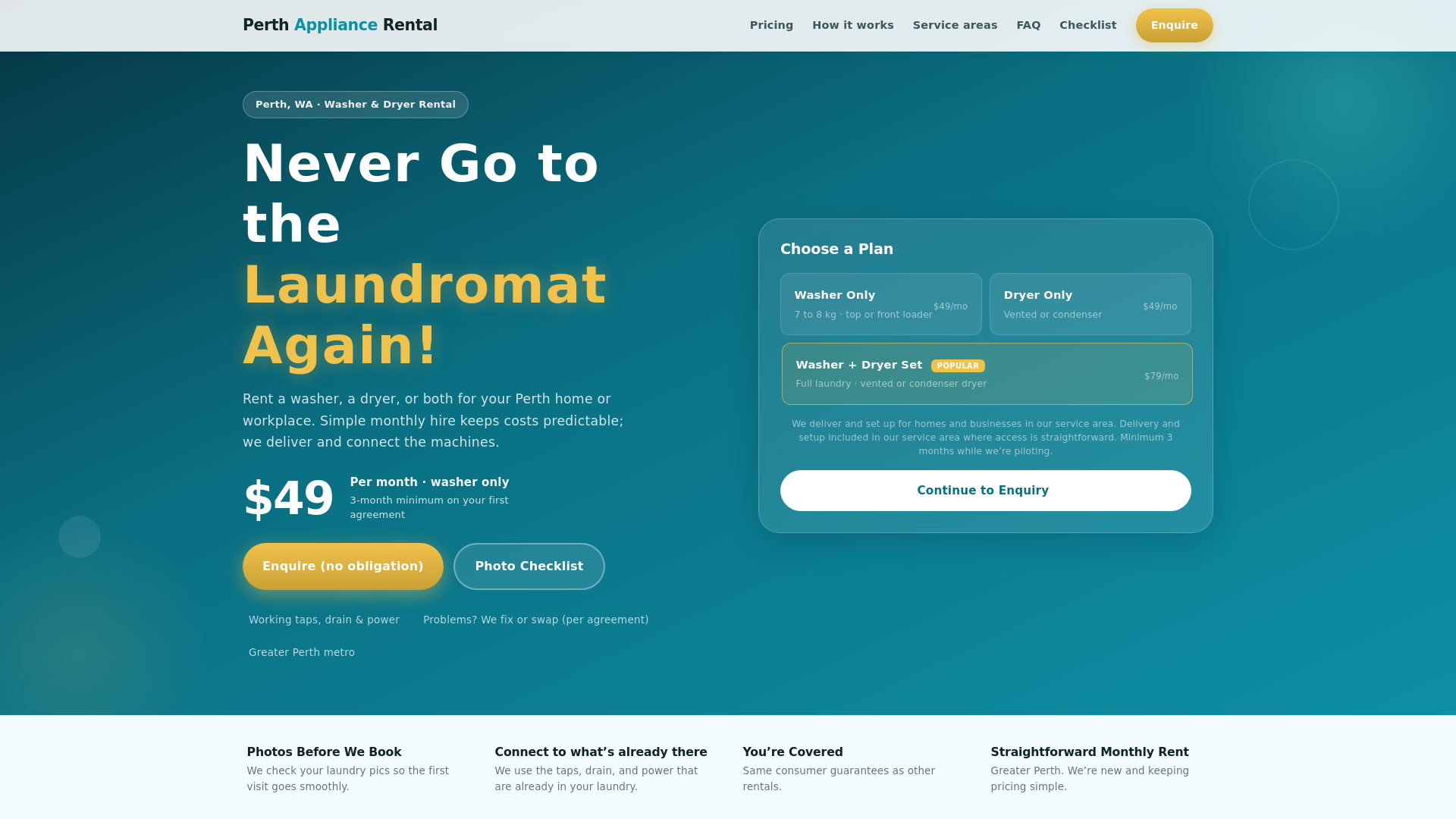website screenshot of https://perthappliancerental.com/