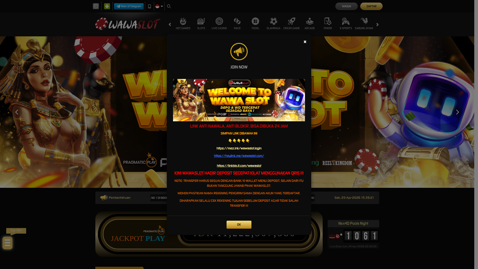 website screenshot of https://wawaslotlive.space/