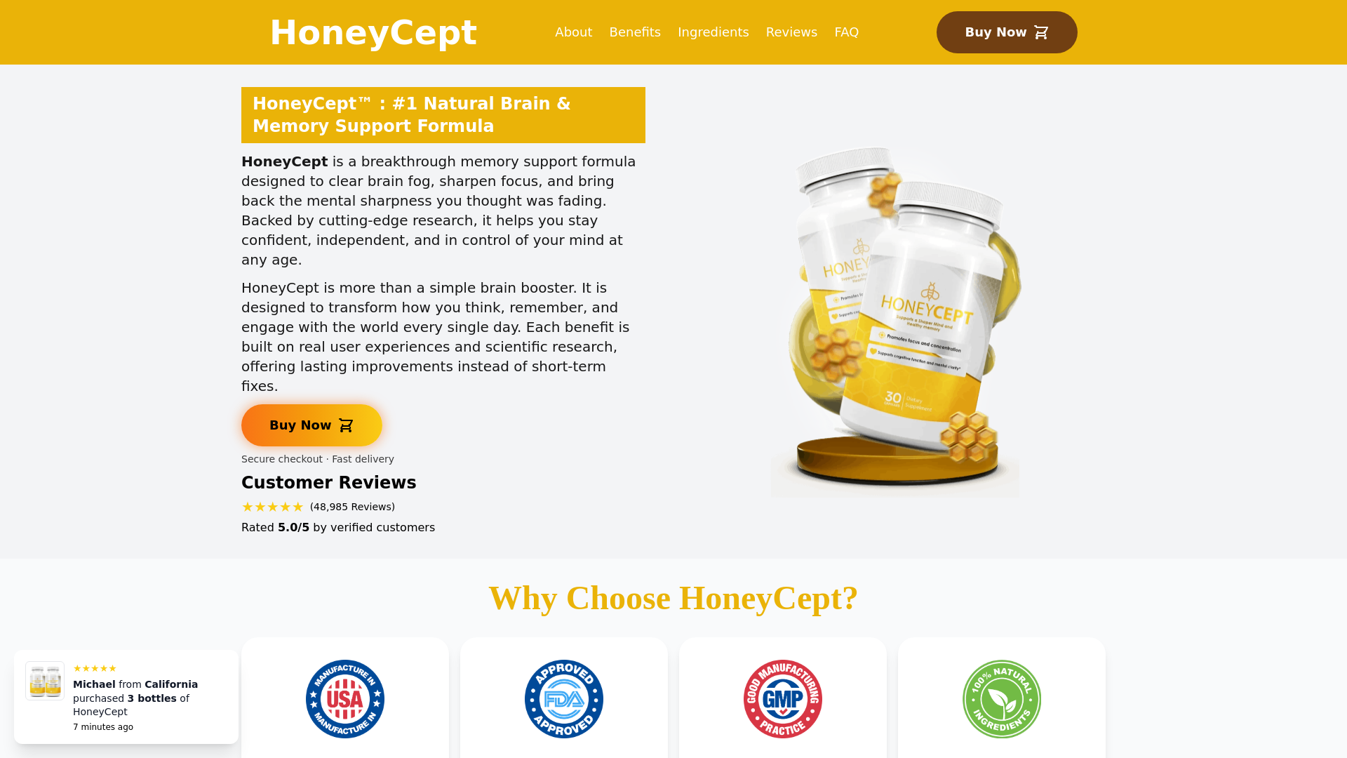 website screenshot of https://honeycept.store/