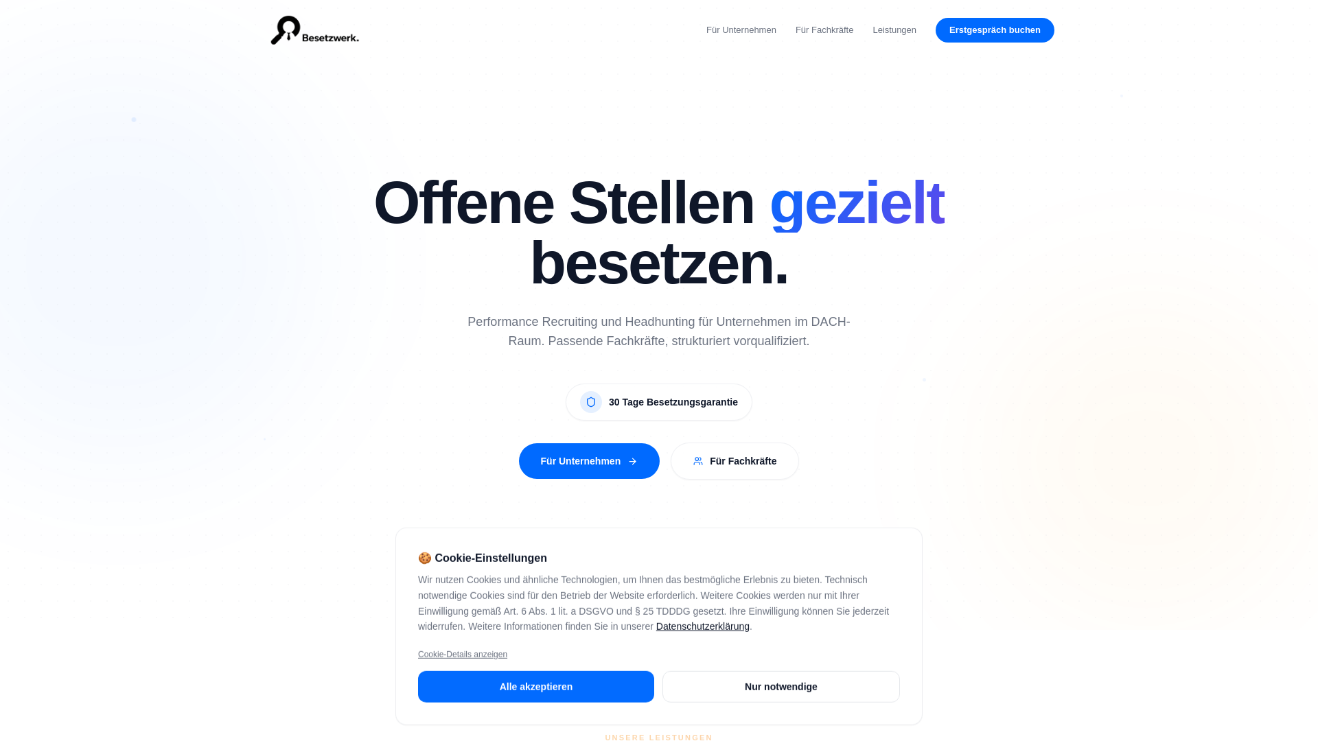 website screenshot of https://besetzwerk.de