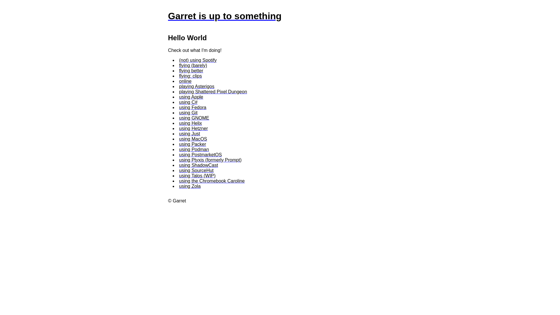 website screenshot of https://garret.is/