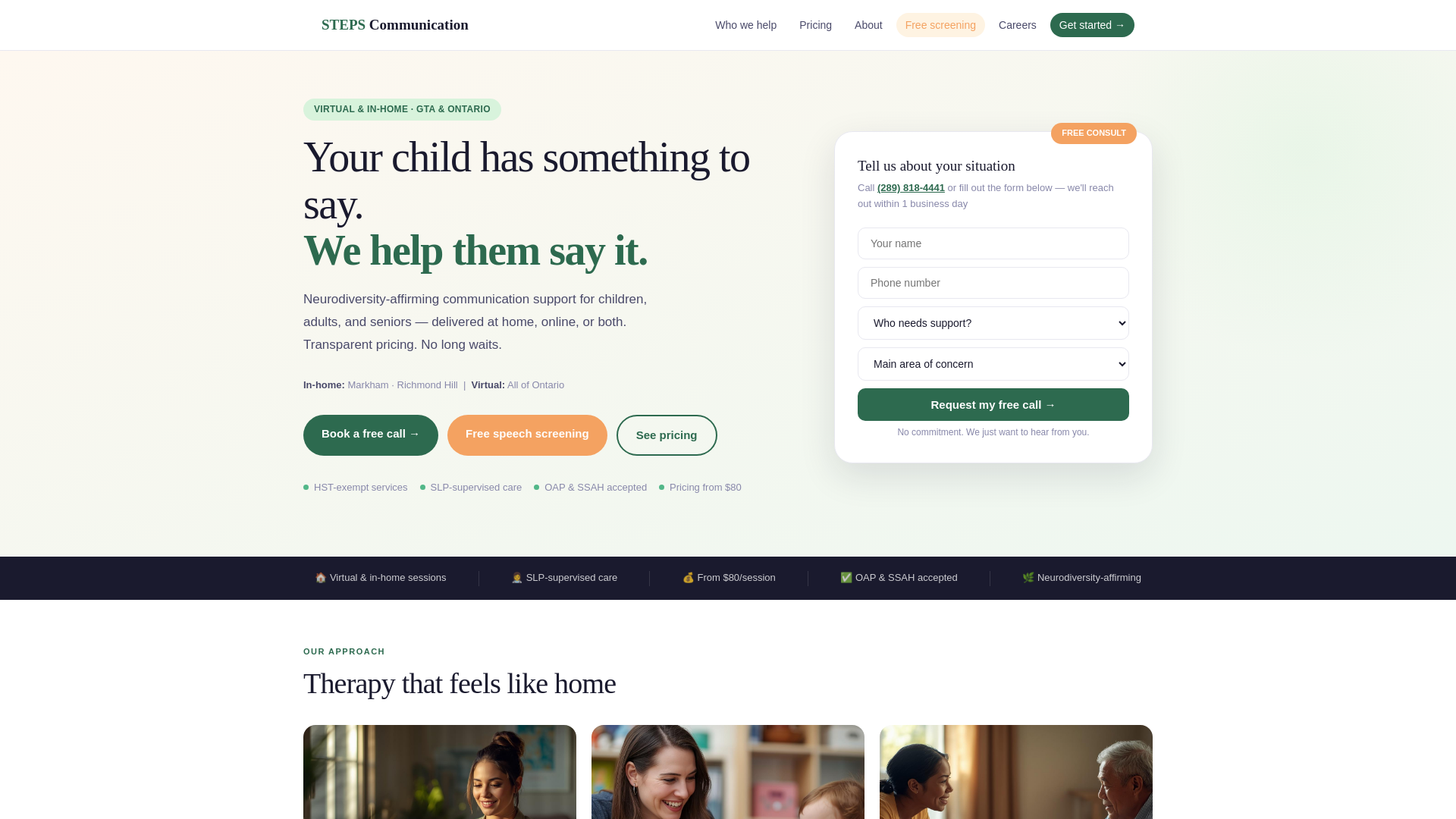 website screenshot of https://stepscommunication.ca
