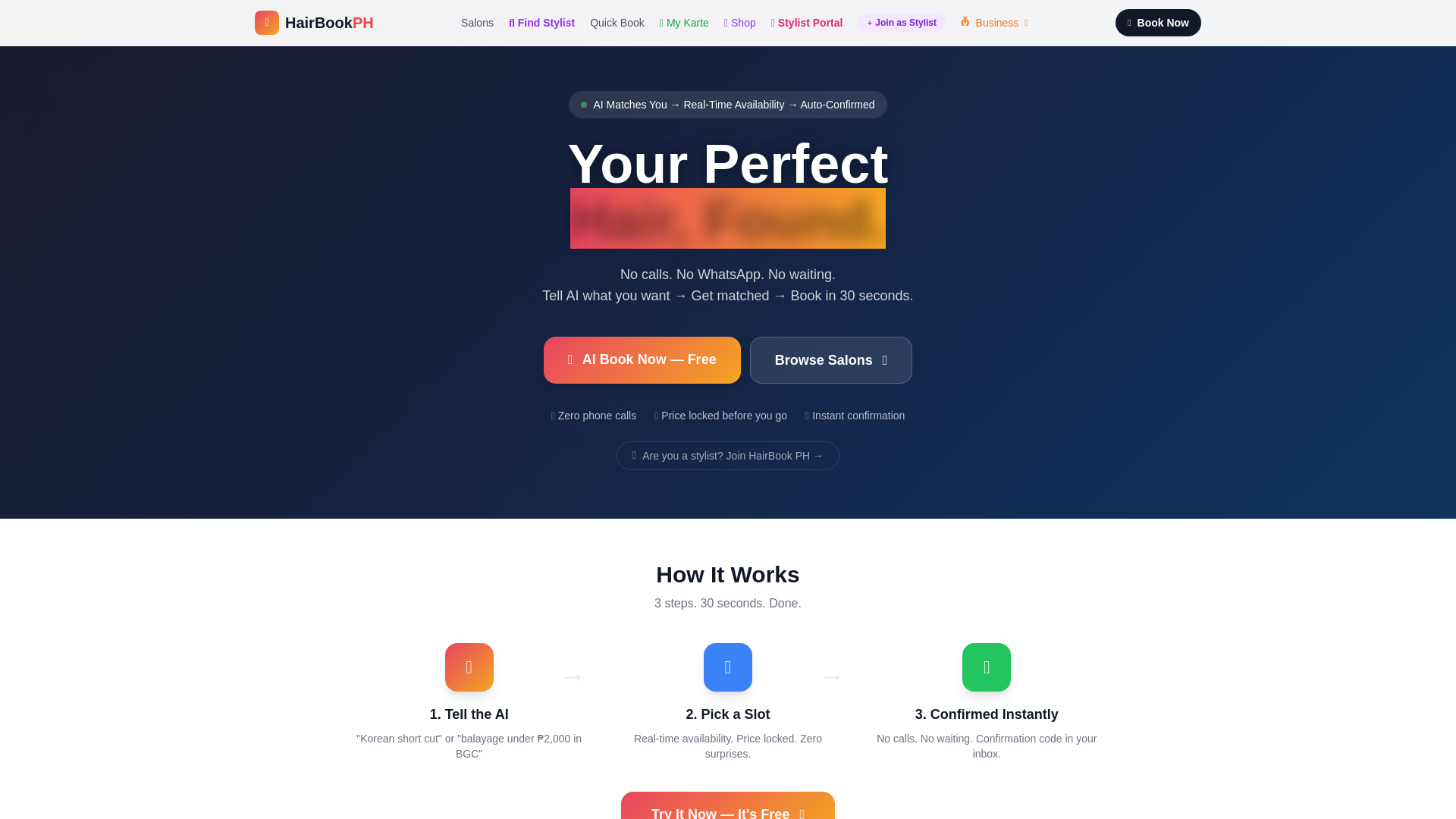 website screenshot of https://hairbook-ph.pages.dev/