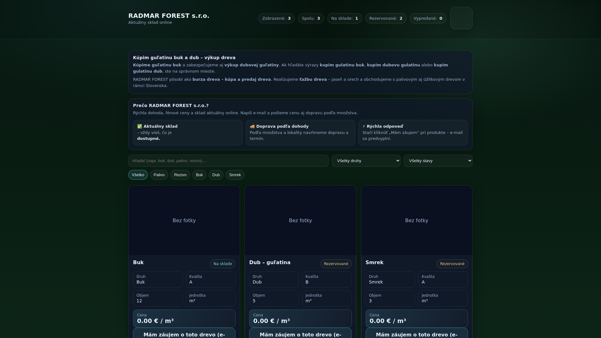 website screenshot of https://radmar.sk/