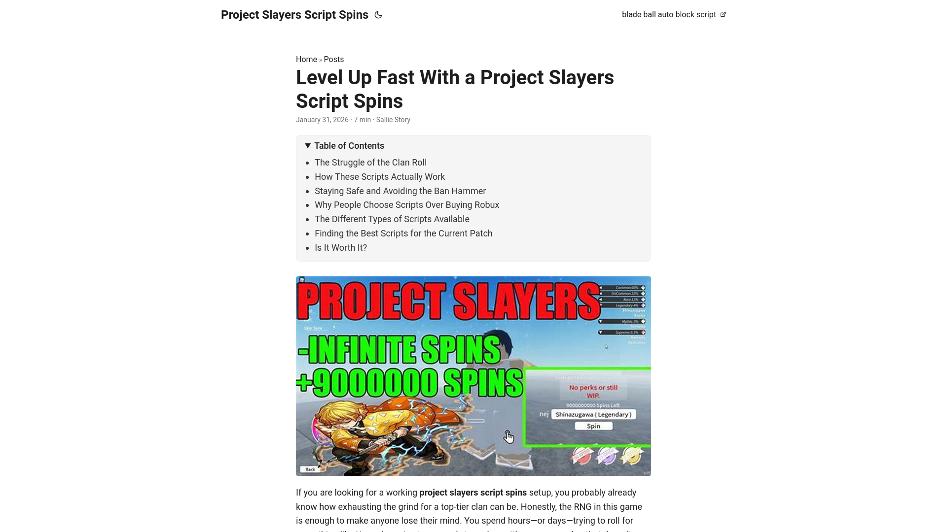 website screenshot of https://project-slayers-script-spins.pages.dev/