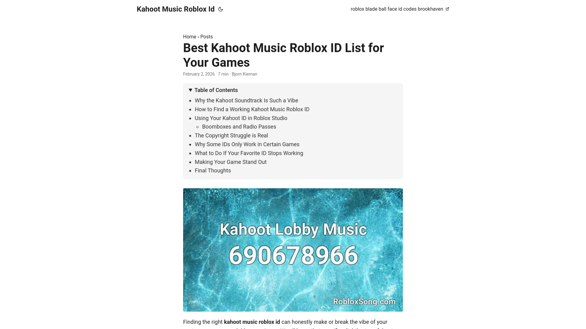 website screenshot of https://kahoot-music-roblox-id.pages.dev/