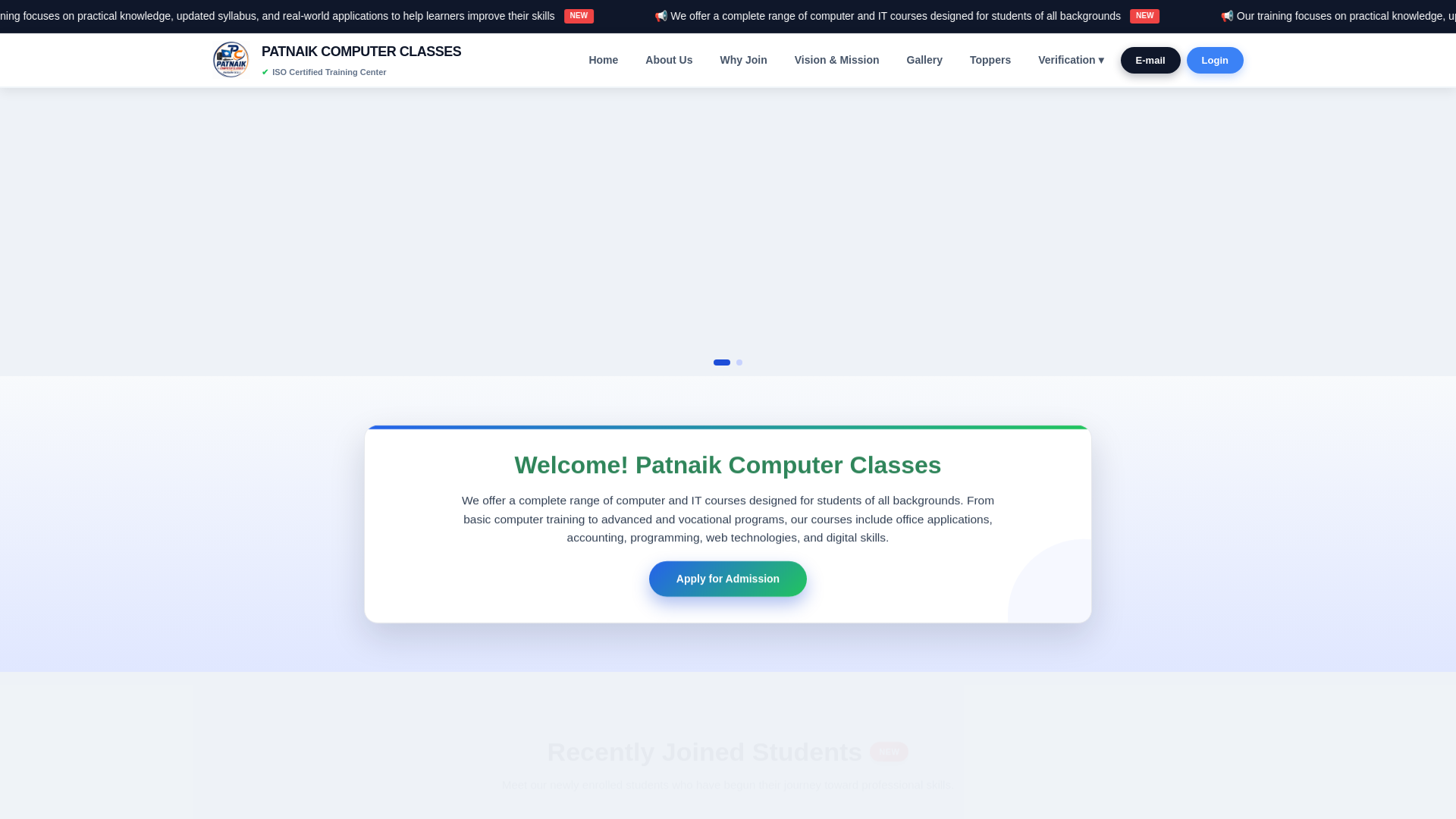 website screenshot of https://patnaikcomputerclasses.in/