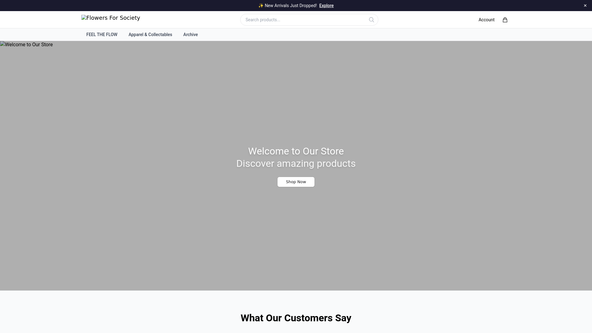 website screenshot of https://flowersforsocietyofficial.shop
