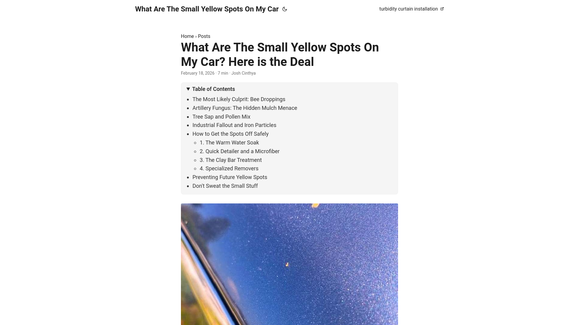 website screenshot of https://what-are-the-small-yellow-spots-on-my-car.pages.dev/
