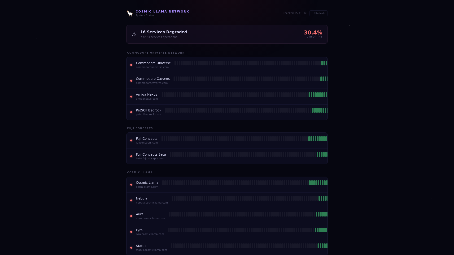 website screenshot of https://status-cosmicllama.pages.dev/