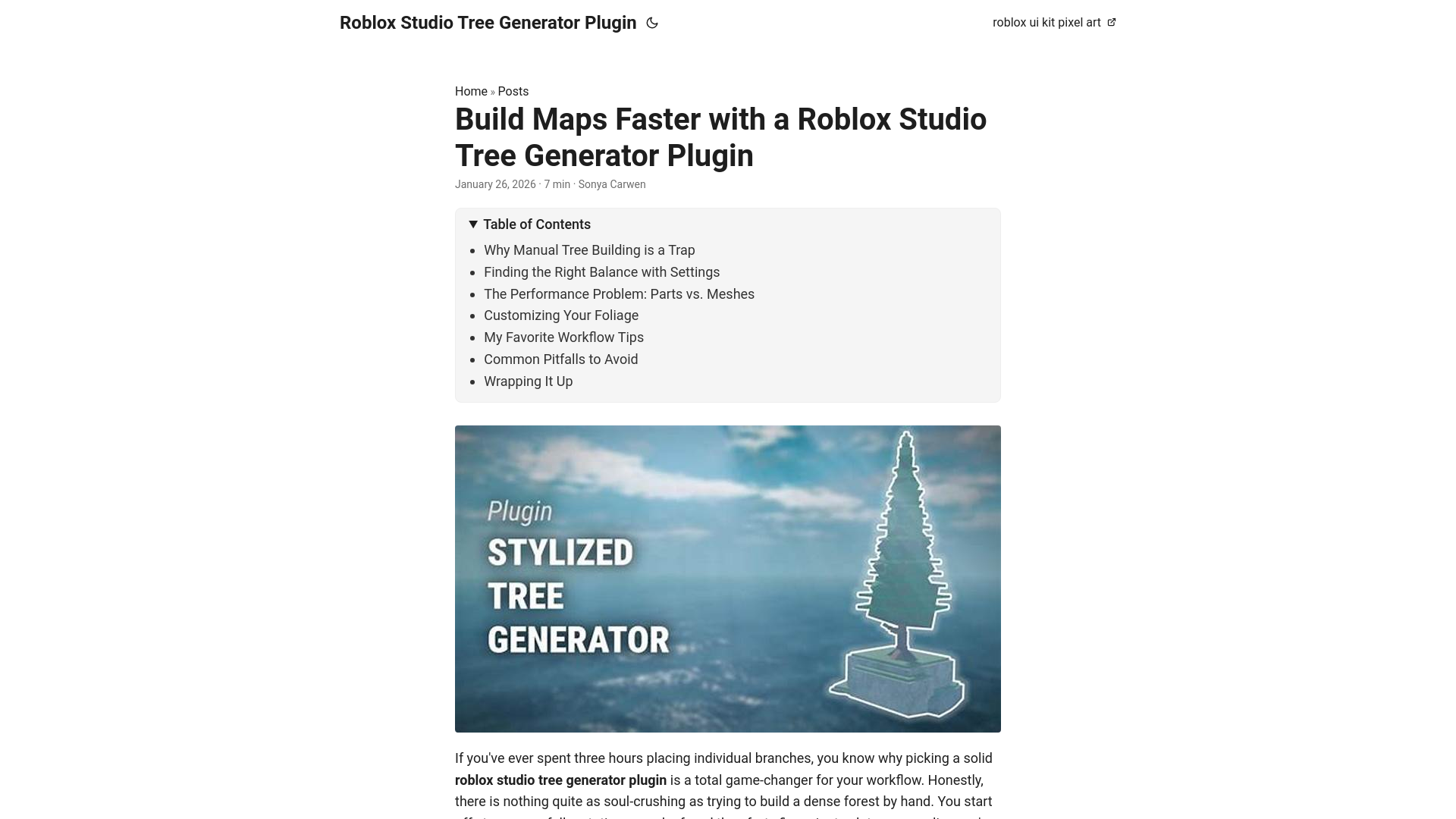 website screenshot of https://roblox-studio-tree-generator-plugin.pages.dev/