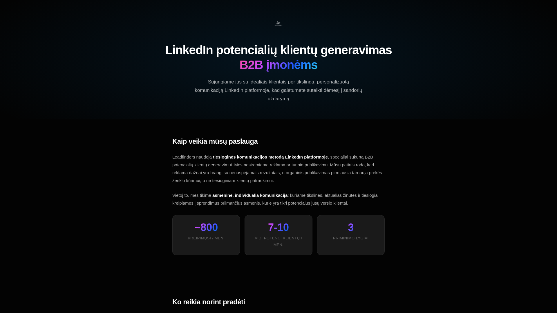 website screenshot of https://leadfinders-pitch-lt.pages.dev/