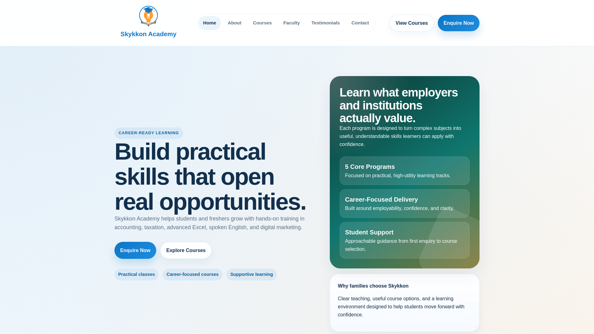website screenshot of https://skykkonacademy.in/
