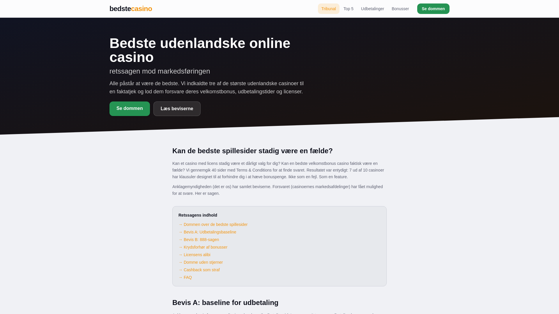 website screenshot of https://bedsteudenlandskeonline.casino/