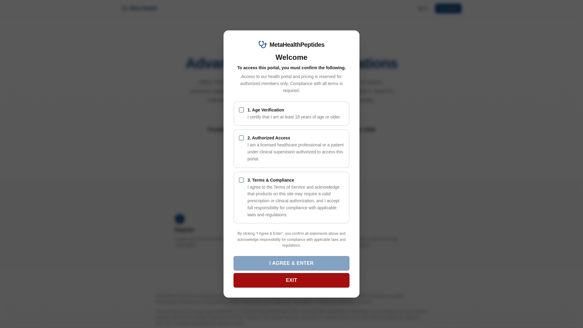 website screenshot of https://metahealthpeptides.com/