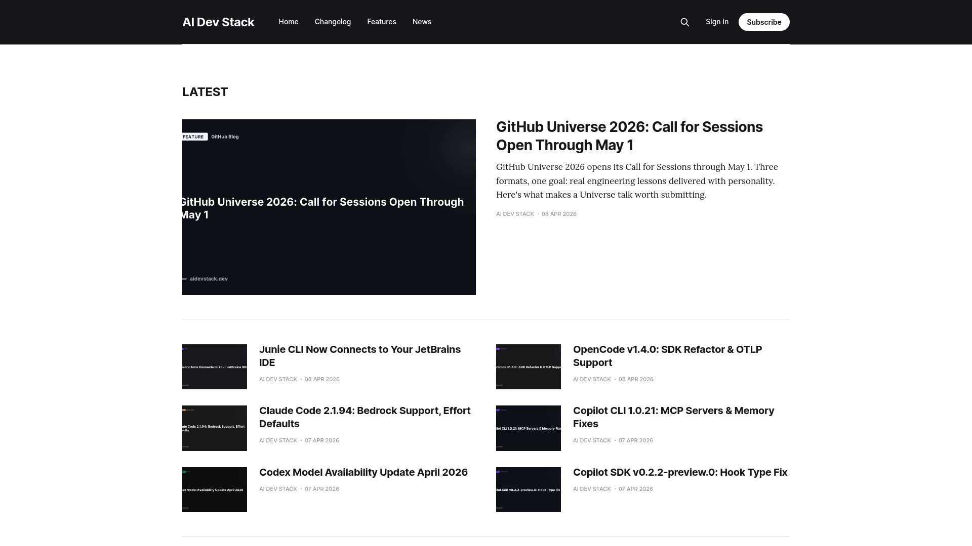 website screenshot of https://aidevstack.dev/