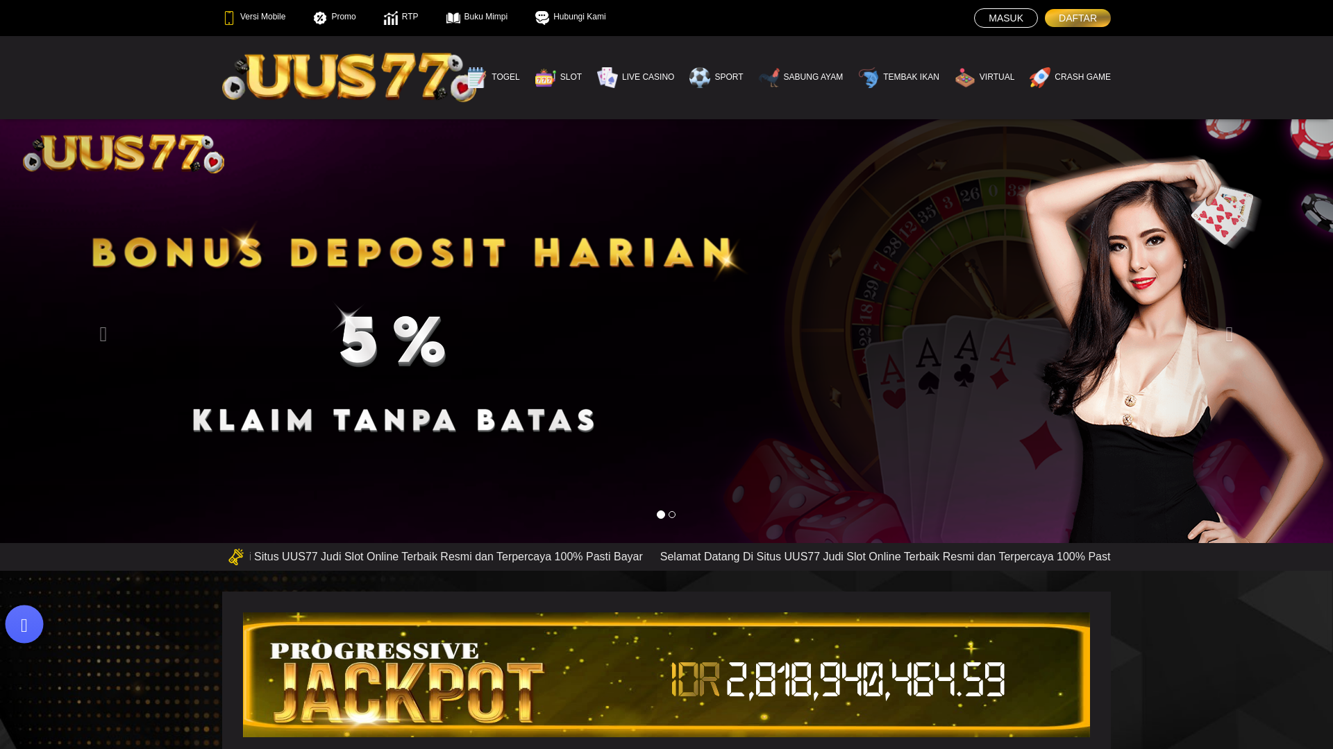 website screenshot of https://uus77slotjackpot.com/