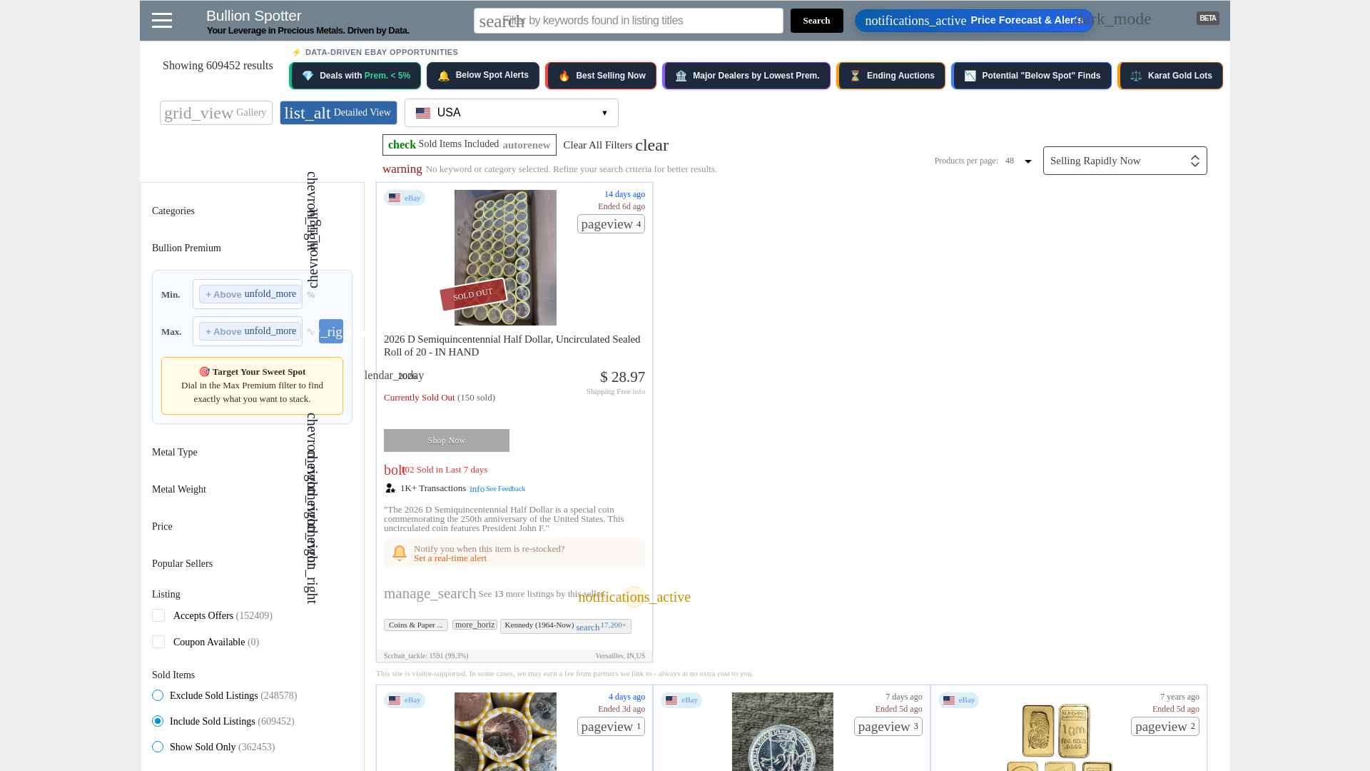 website screenshot of https://bullionspotter.com/