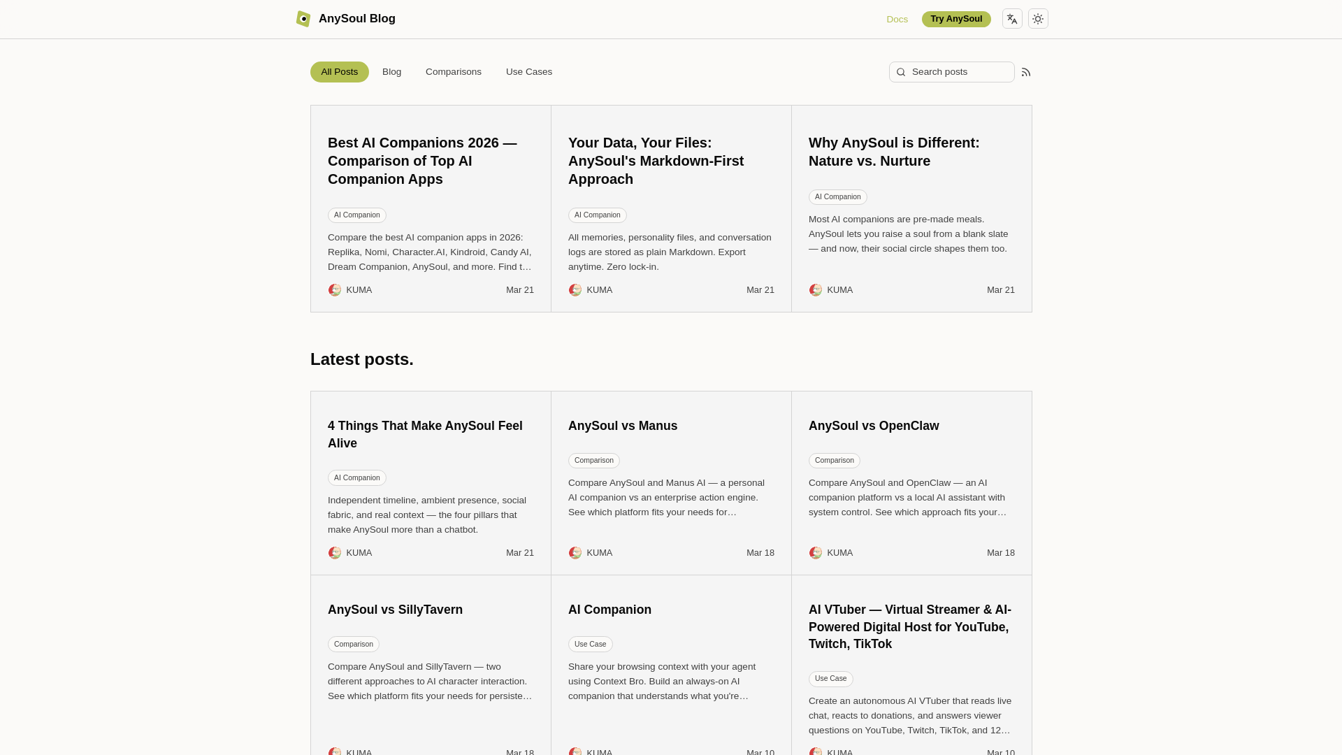 website screenshot of https://anysoul-blog.pages.dev/