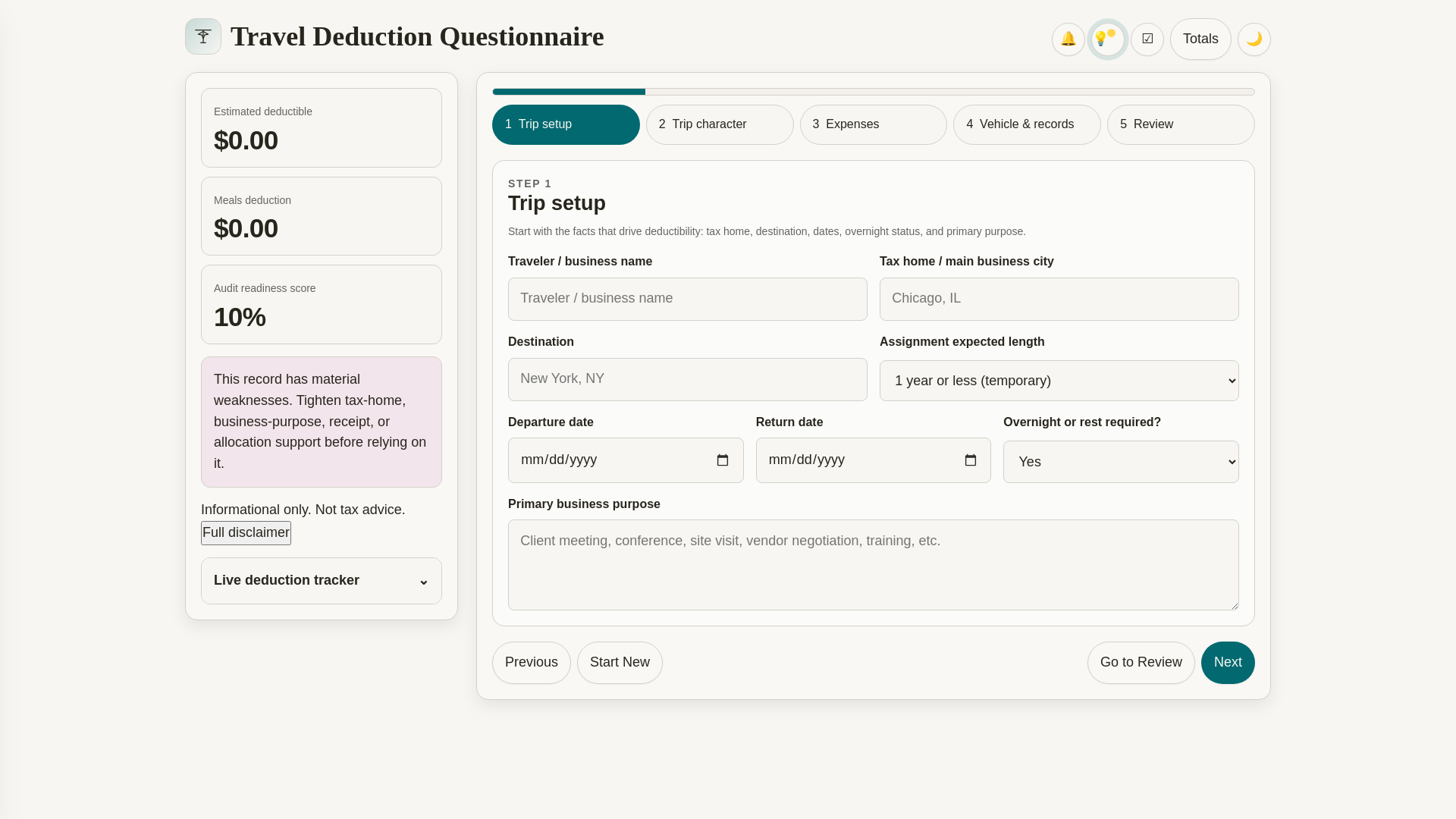 website screenshot of https://traveltaxtool.com/