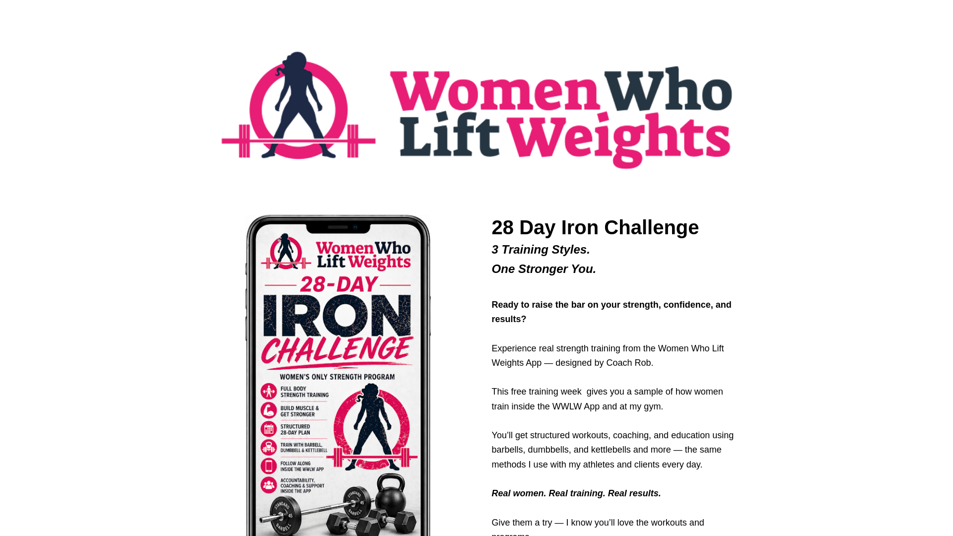 website screenshot of https://28dayironchallenge.com/