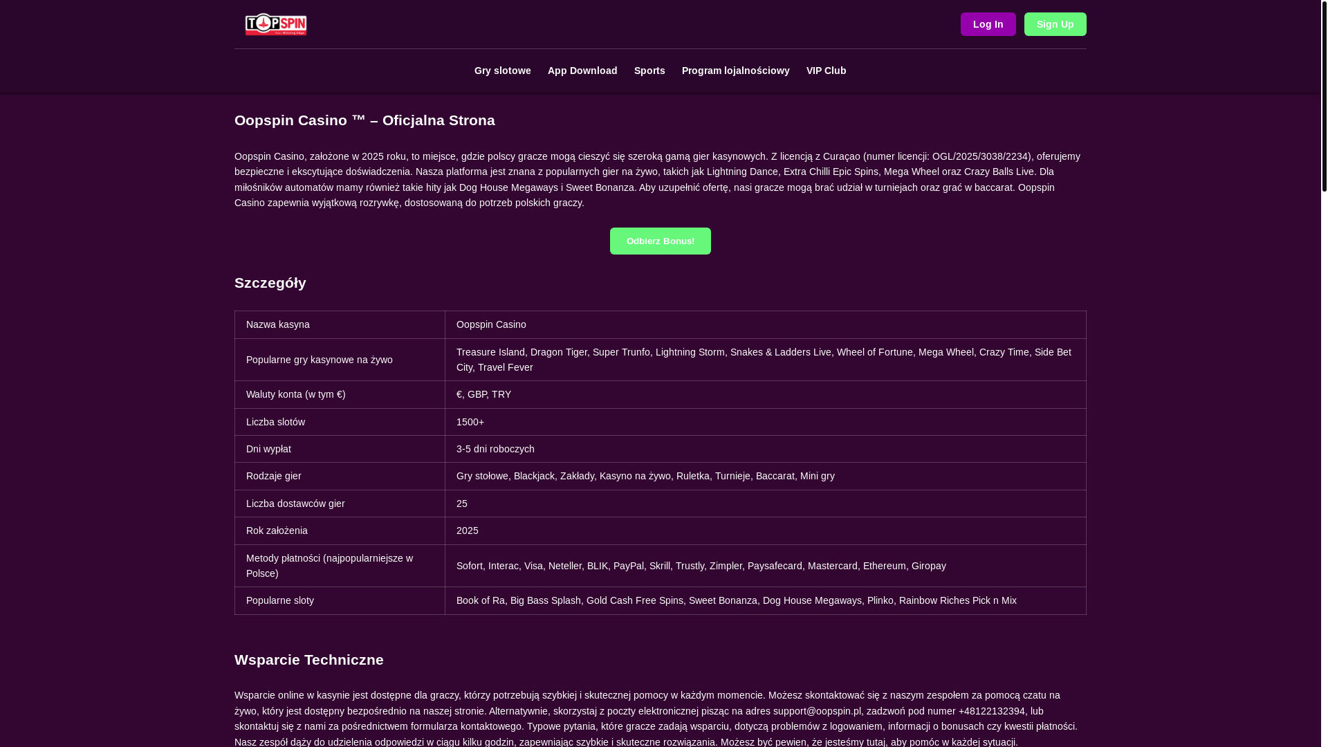 website screenshot of https://oopspin-pl.pages.dev/