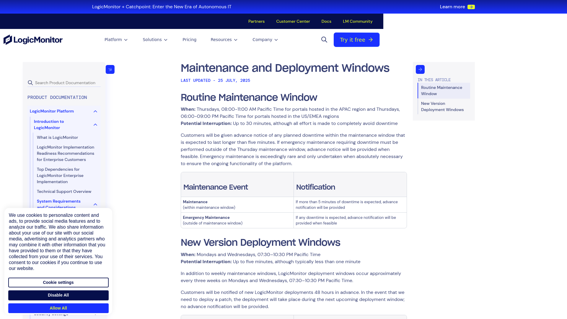 website screenshot of https://www.logicmonitor.com/support/about-logicmonitor/introduction/logicmonitor-maintenance-window/
