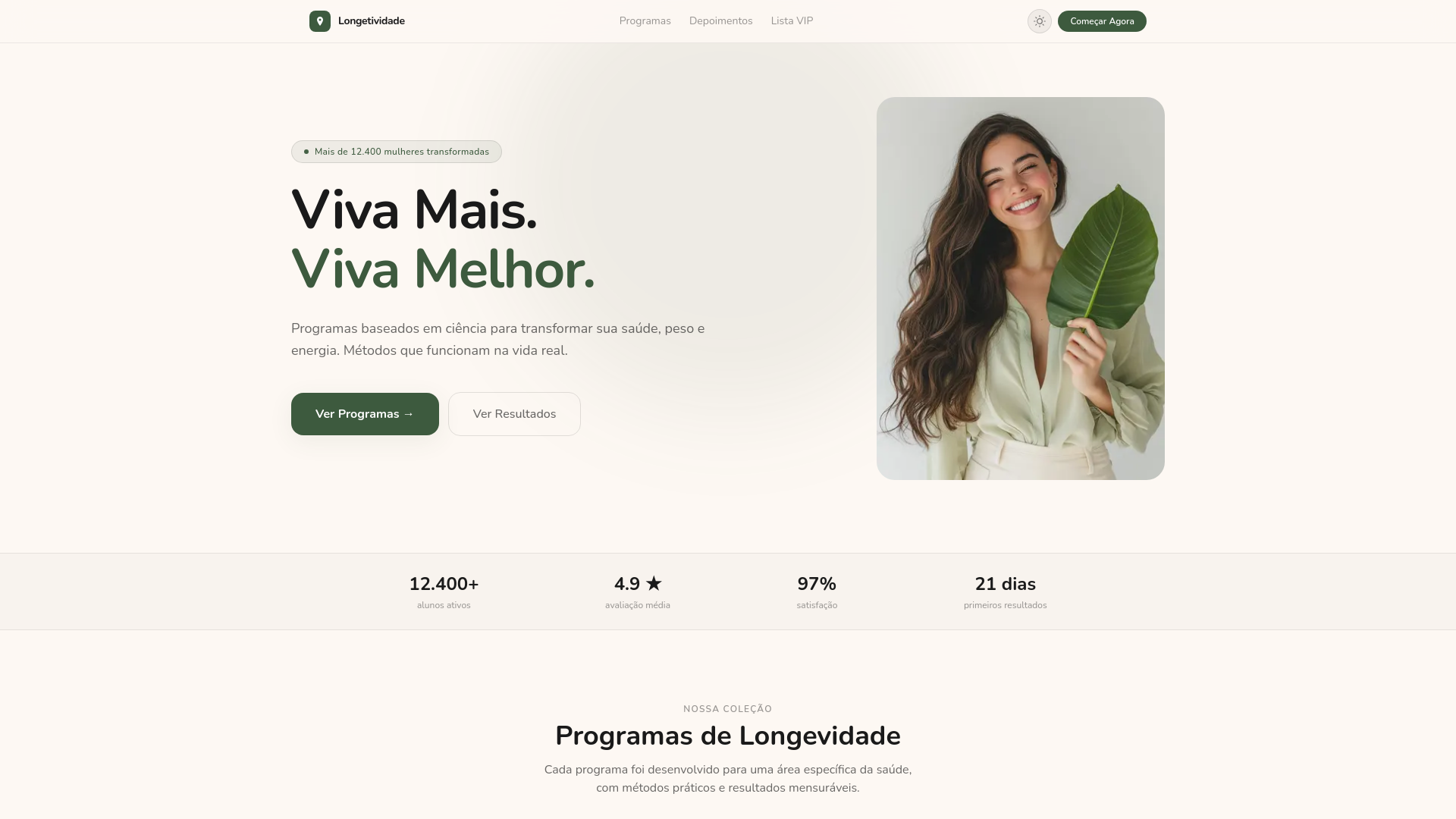 website screenshot of https://longetividade.com.br