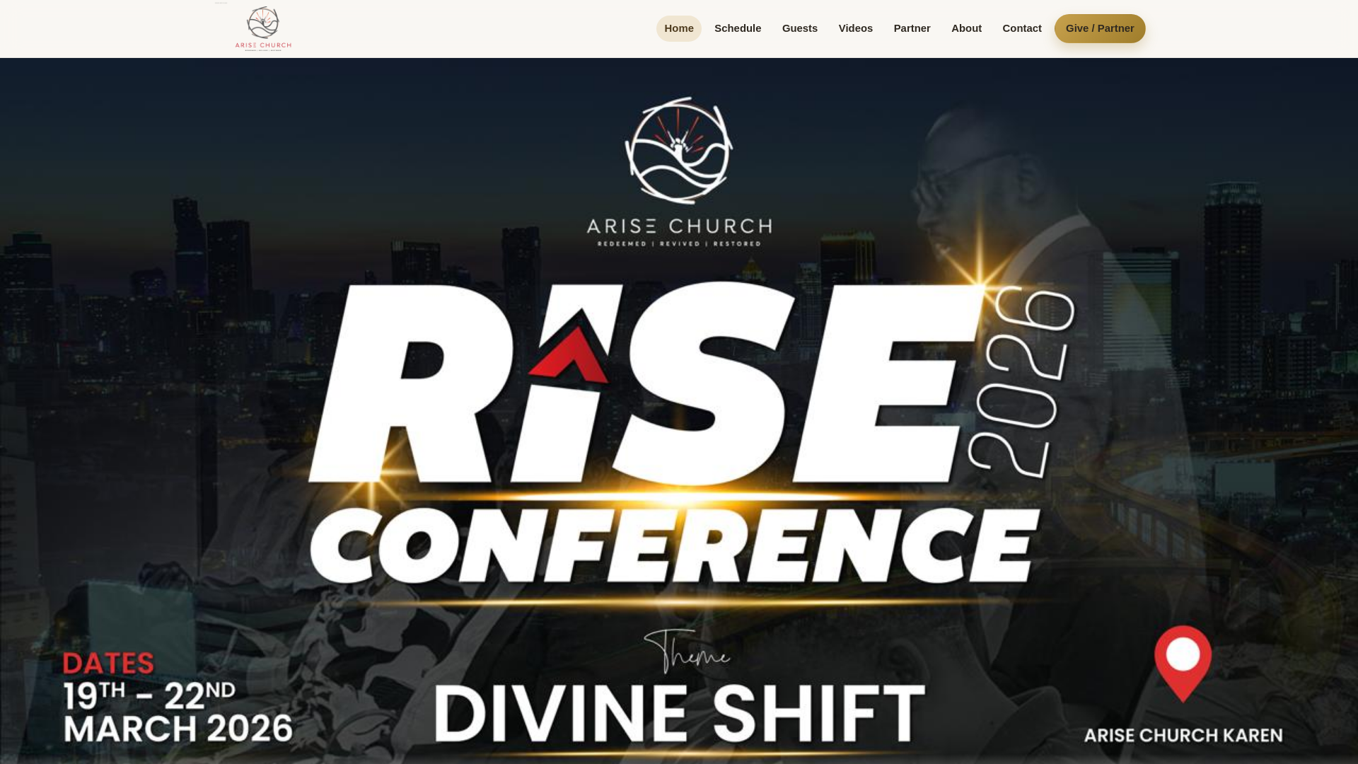 website screenshot of https://arisechurchkaren.org/