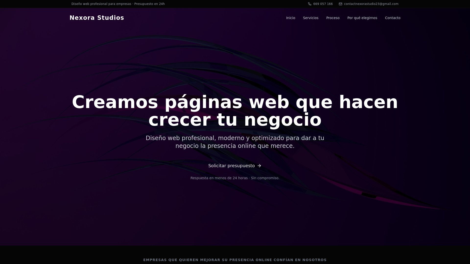 website screenshot of https://nexorastudio.eu