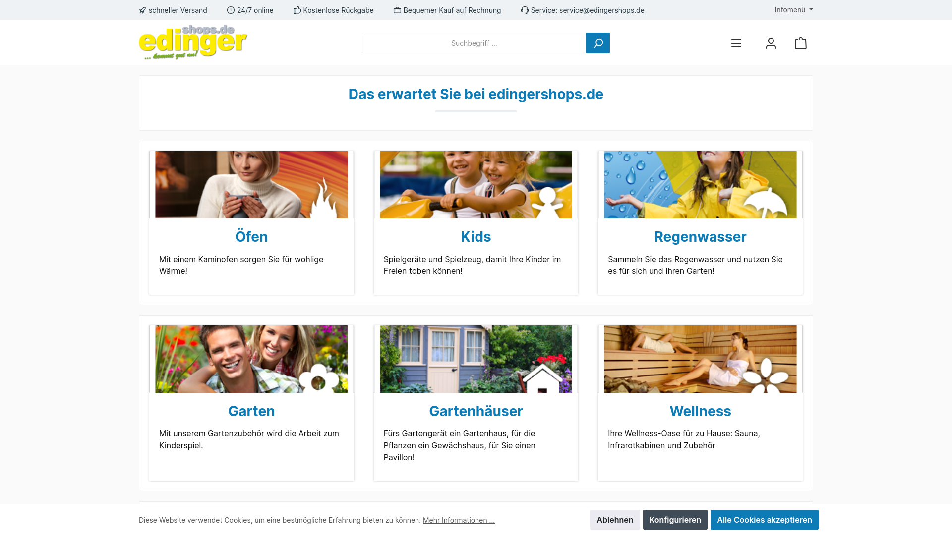 website screenshot of https://www.edingershops.de/
