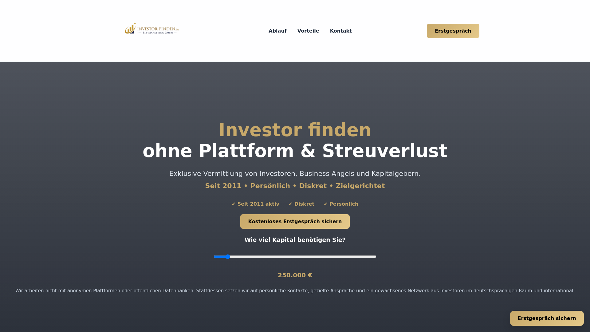 website screenshot of https://investor-finden.biz/