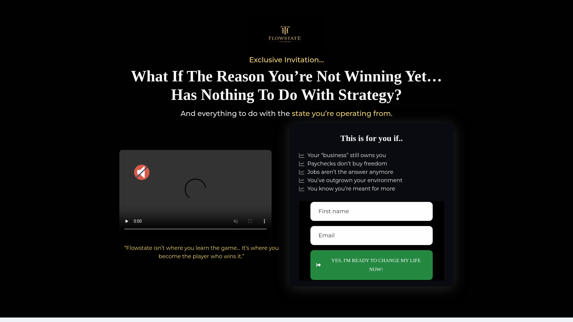 website screenshot of https://flowstatewithtimhess.com